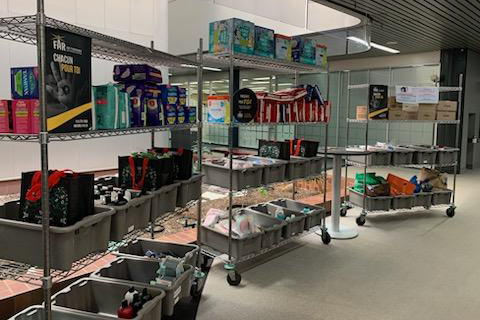 Shelves of supplies at Le Far