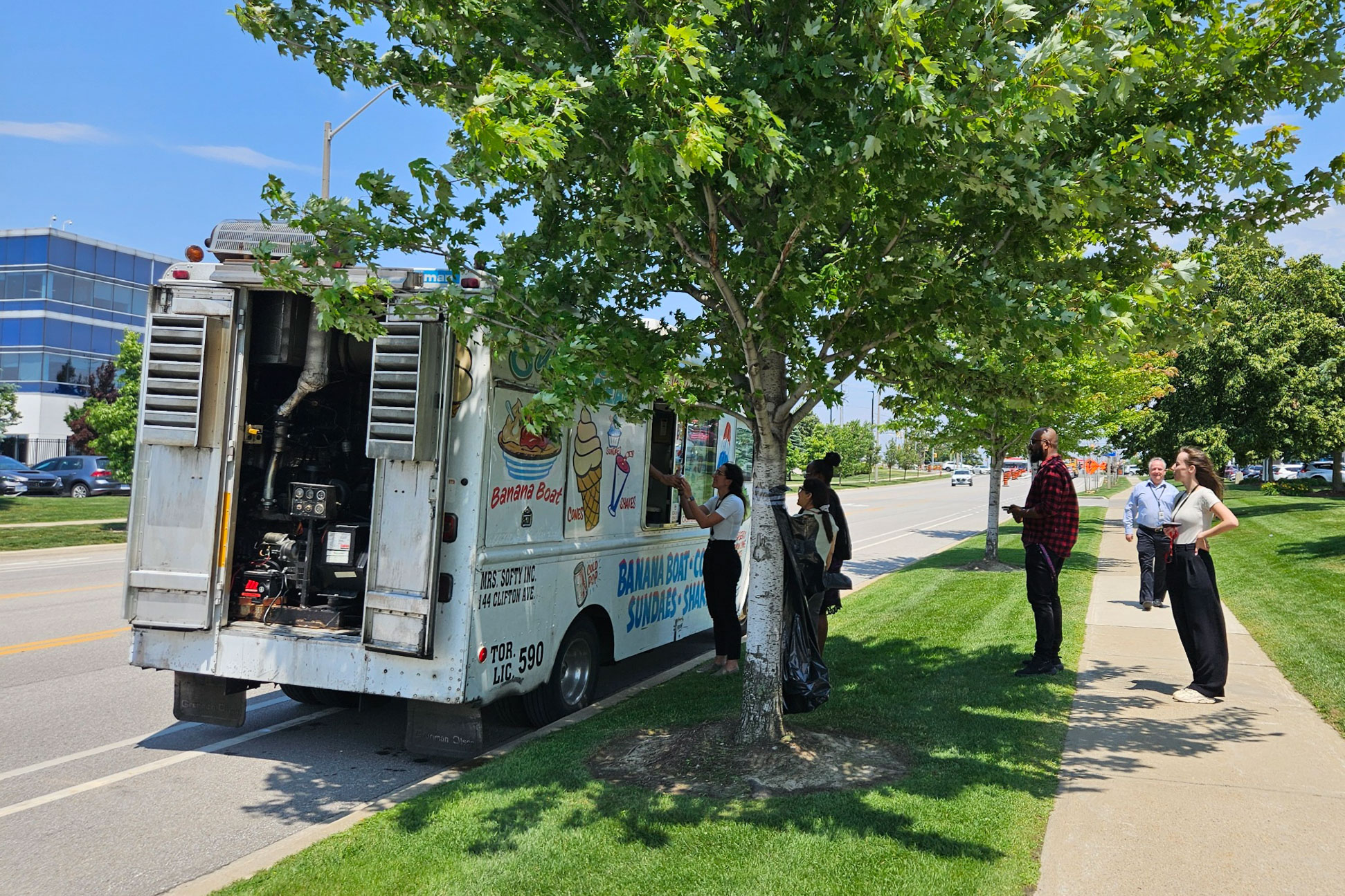 people near ice cream truck