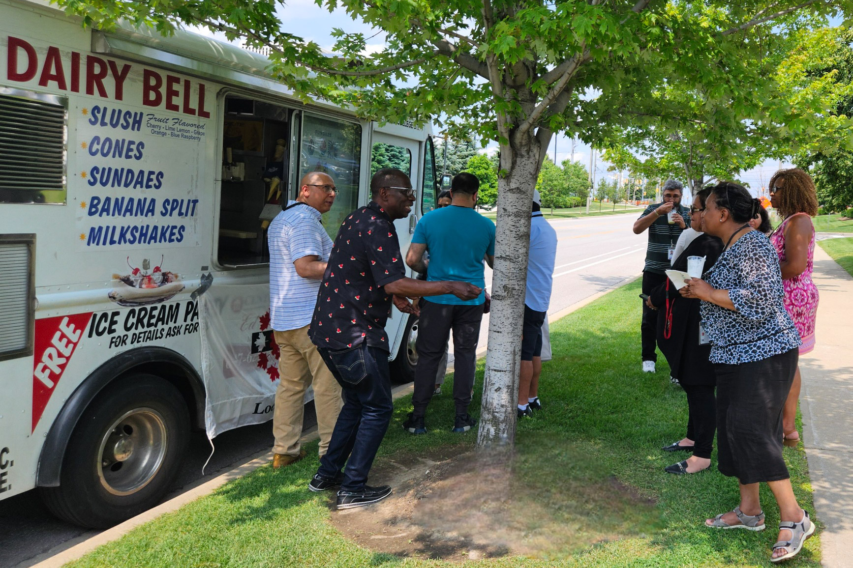 in front of the ice cream truck