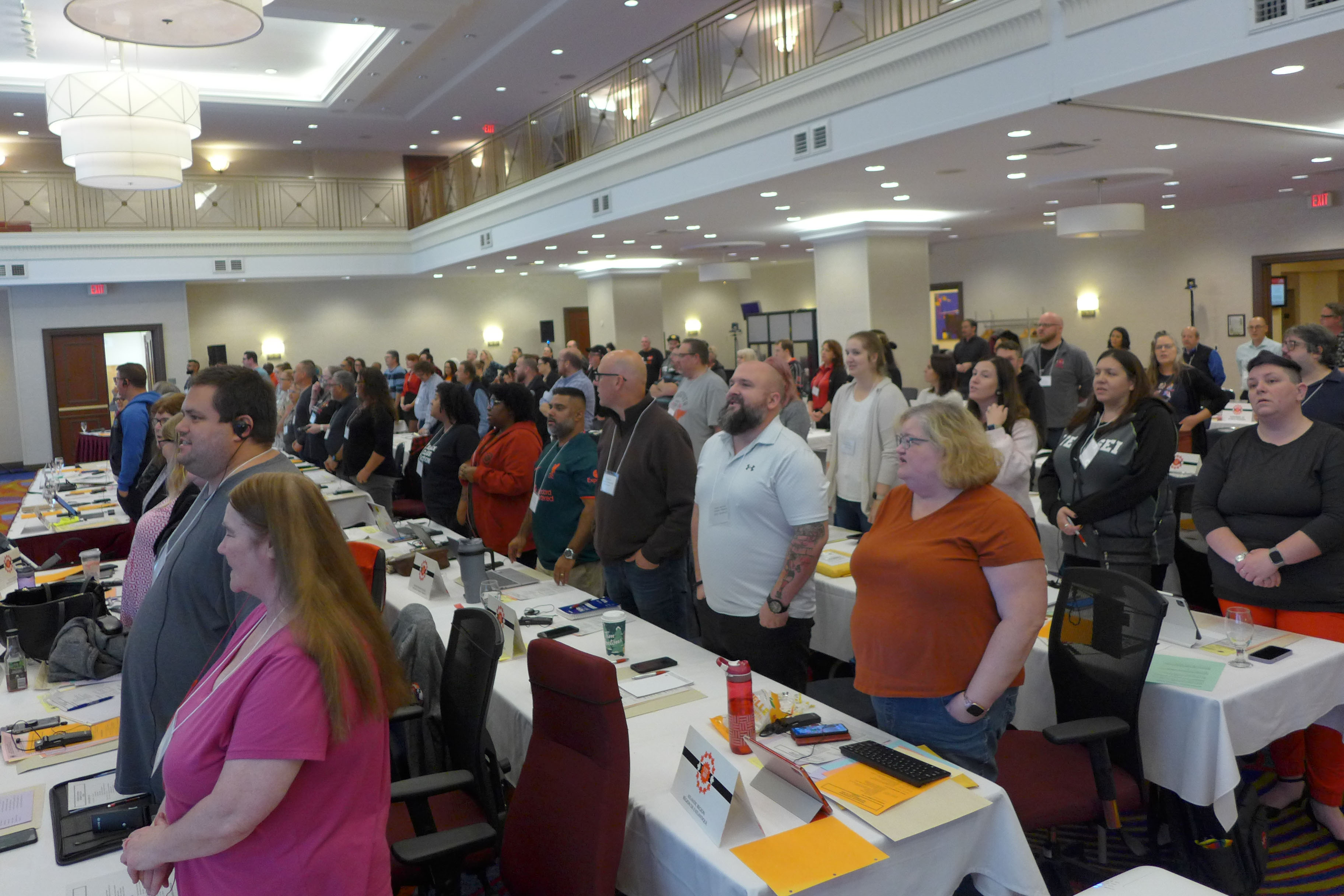 Participants singing Solidarity Forever