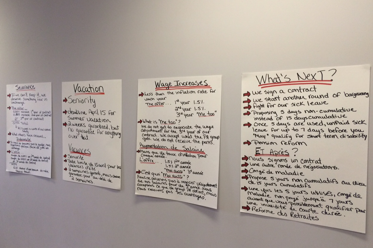 We made signs with key points regarding the offer for our members to read. Our executive was there to answer any questions members had.