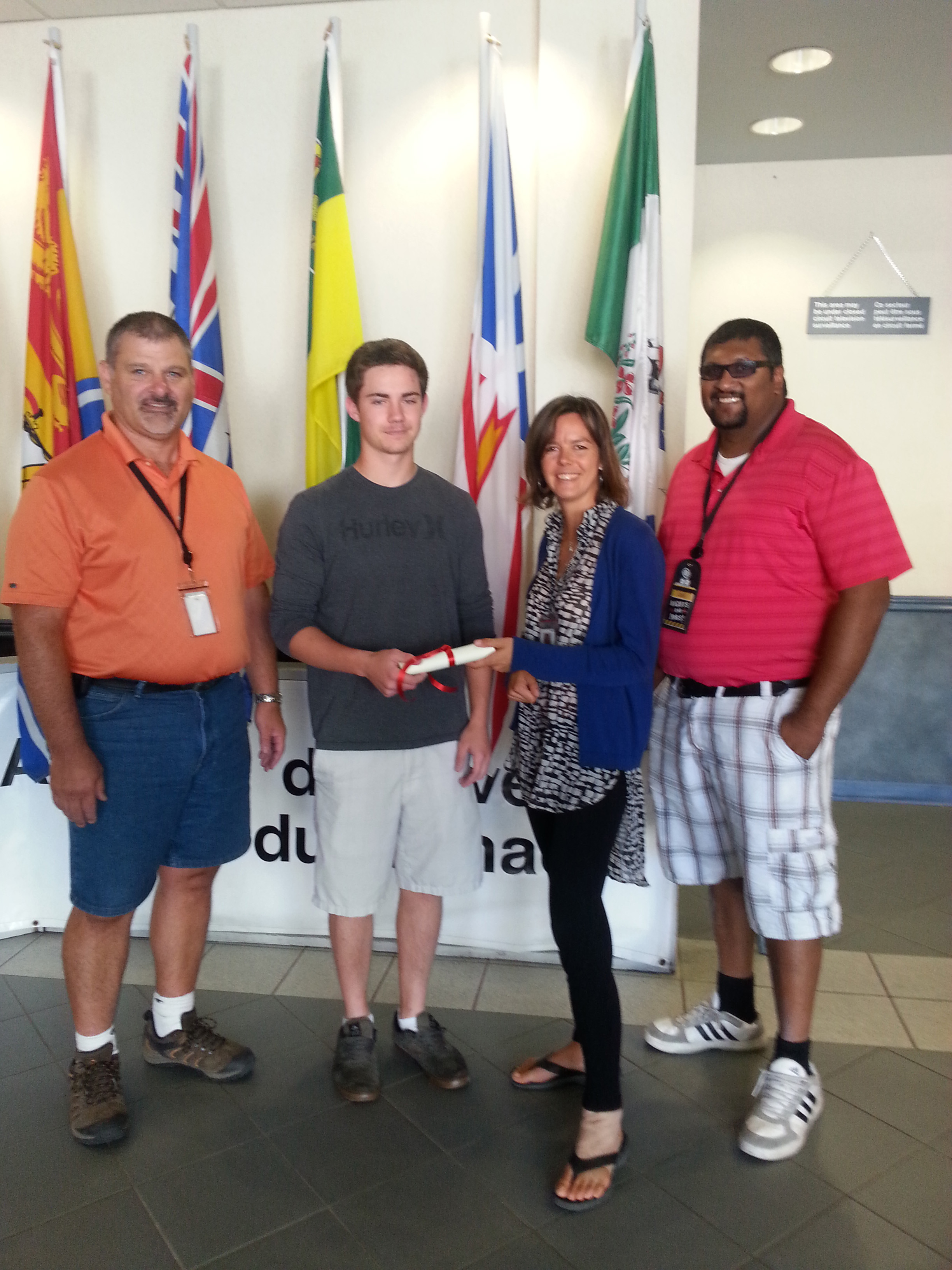 From left to right: Derek Johannson, Local President, Bradley Fleming, Anik Lapointe, scholarship committee and Shiv Reddy, Local Vice-President