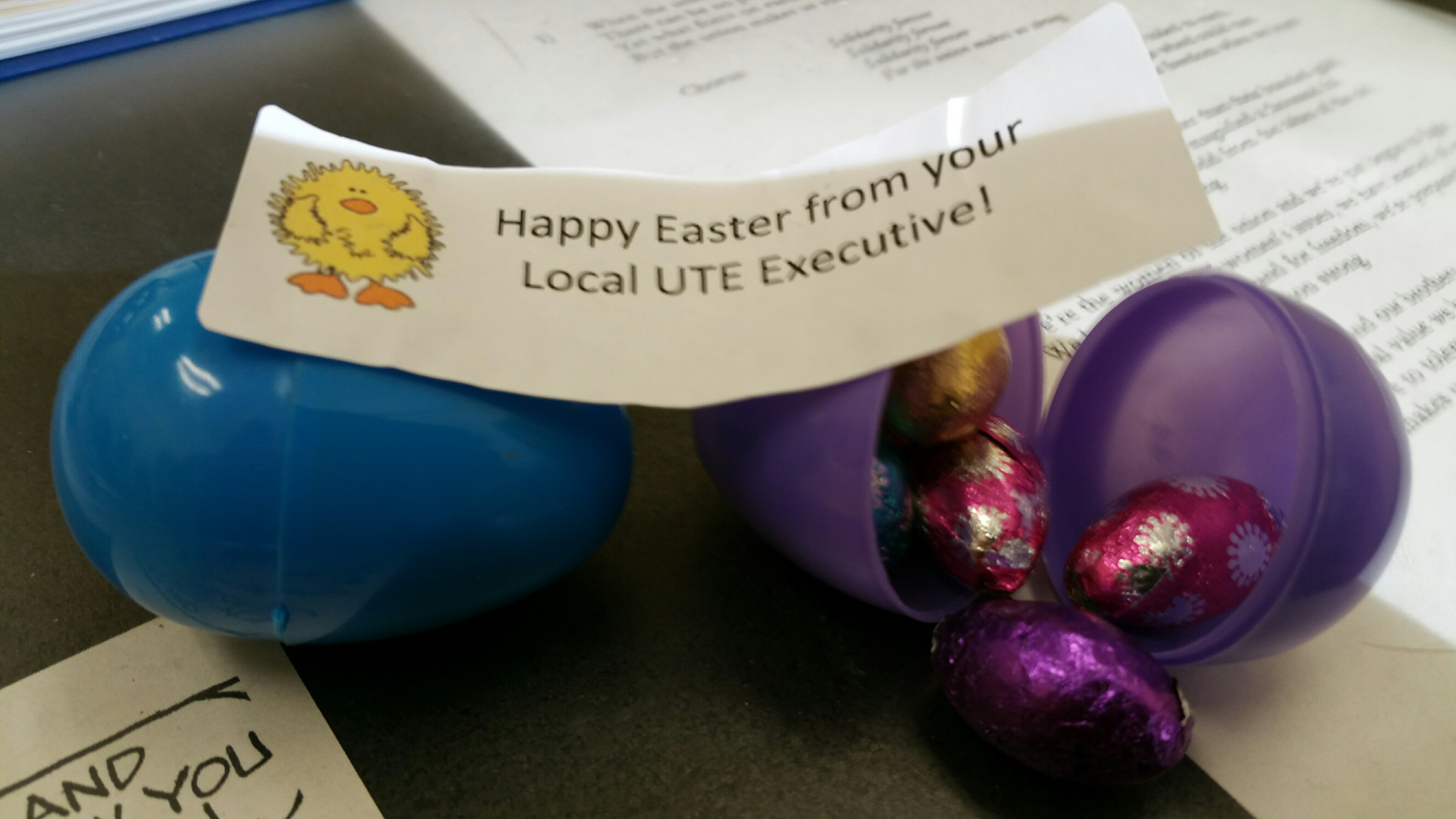 An Easter treat to the members from the Local executive