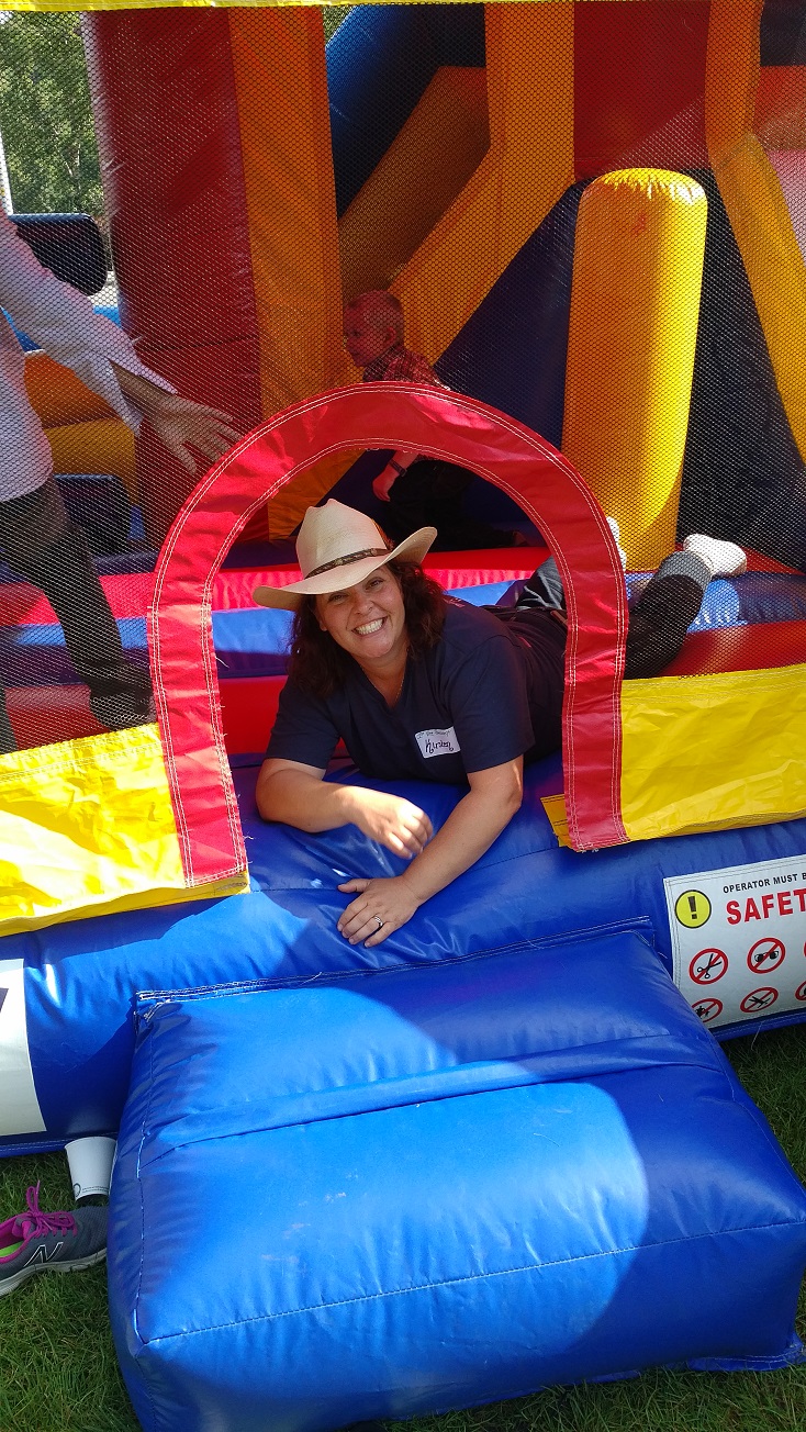 Kirsten (1st VP) having fun in the bouncy castle