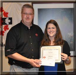 Marc Brière, Local President and the scholarship winner, Vicky Rodgers