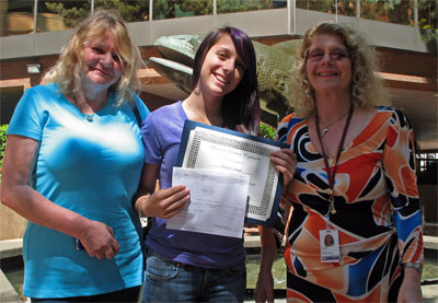 Charlene Smith with her grandmother Margaret Sloan and Janet Grapham President of Local 20027 Vancouver