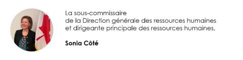 Photo de Sonia Côté avec sa position - Direction générale des ressources humaines