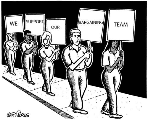 people on a picket line - words - We support our bargaining team