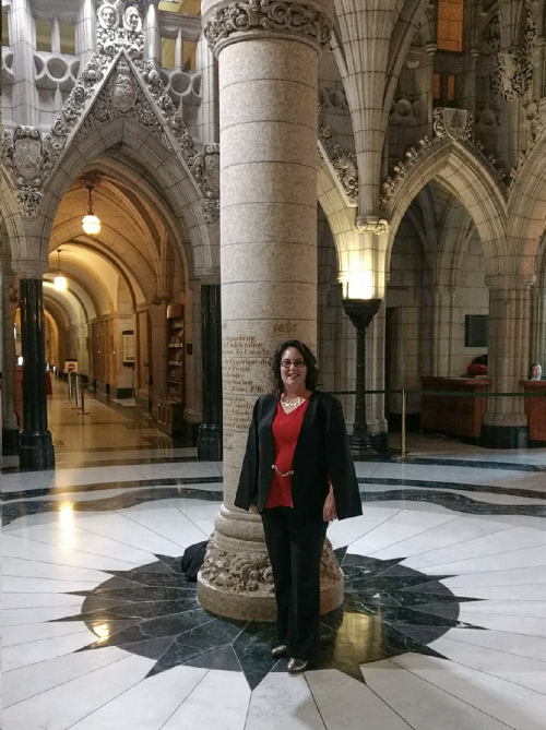 Kirsten Strachey in the parliament buildings